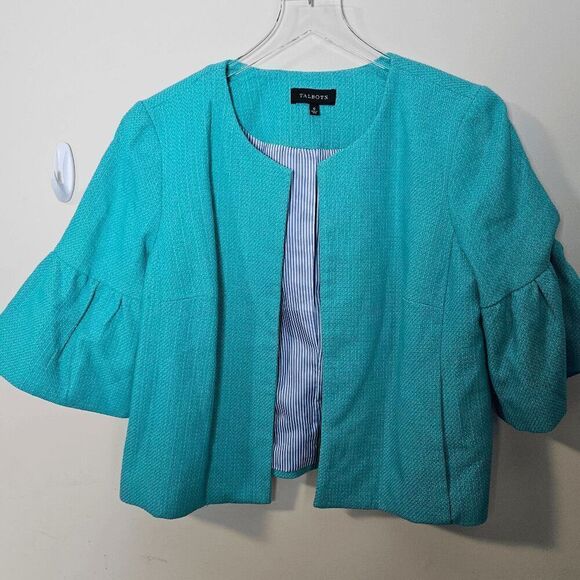 Talbots Flutter Sleeve Cropped Open Front Blazer Jacket Women's Blue Size 12 - Picture 1 of 6